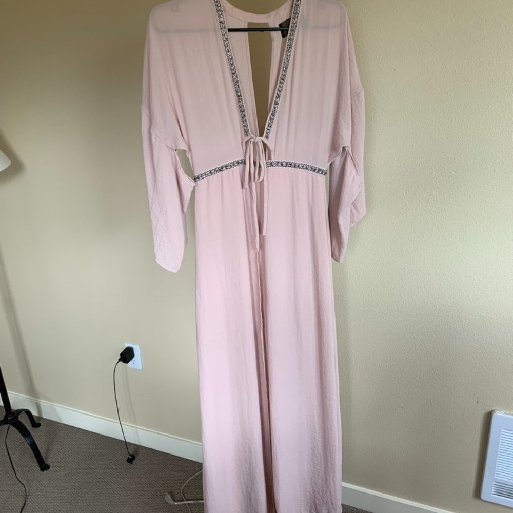 Flowy Pink Beaded Gown - Size 6